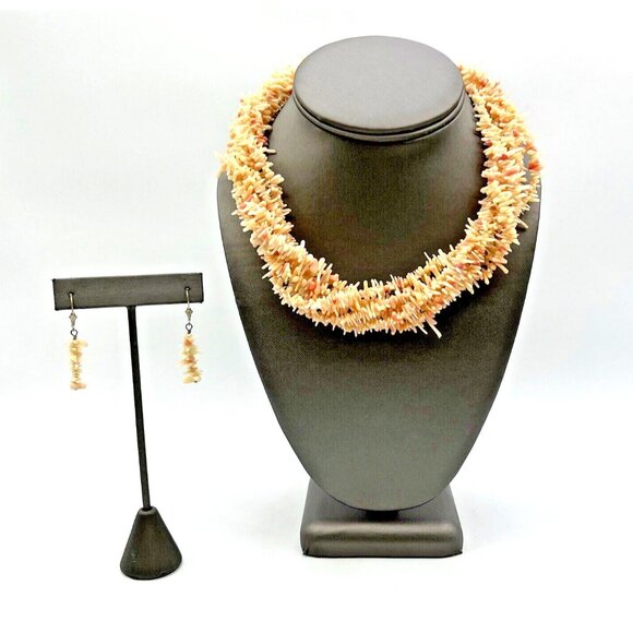 Jay King DTR  Sterling Pink Angel Skin CORAL Torsade Necklace and Earrings Set - Picture 1 of 9